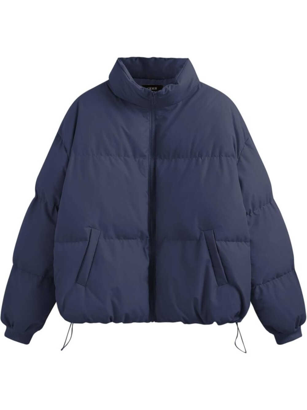 Women's Dark Navy Quilted Puffer Jacket Cropped Baggy Zip Up Casual Warm Jackets